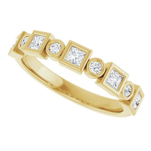 14K Rose Gold 1/2 CTW Diamond Anniversary Ring with Asscher Cut Stones