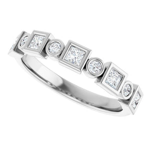 14K Rose Gold 1/2 CTW Diamond Anniversary Ring with Asscher Cut Stones
