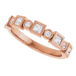 14K Rose Gold 1/2 CTW Diamond Anniversary Ring with Asscher Cut Stones