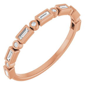 14K Rose Gold 1/2 CTW Diamond Anniversary Ring with Asscher Cut Stones