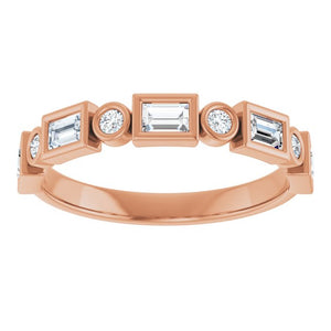 14K Rose Gold 1/2 CTW Diamond Anniversary Ring with Asscher Cut Stones