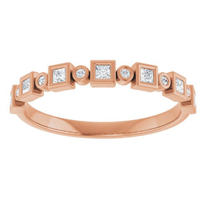 14K Rose Gold 1/2 CTW Diamond Anniversary Ring with Asscher Cut Stones