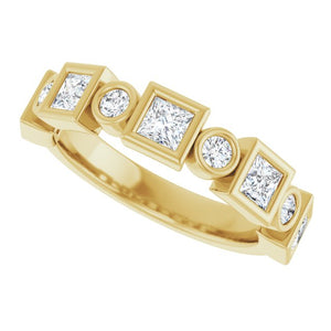 14K Rose Gold 1/2 CTW Diamond Anniversary Ring with Asscher Cut Stones