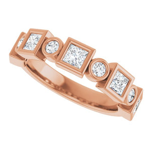 14K Rose Gold 1/2 CTW Diamond Anniversary Ring with Asscher Cut Stones