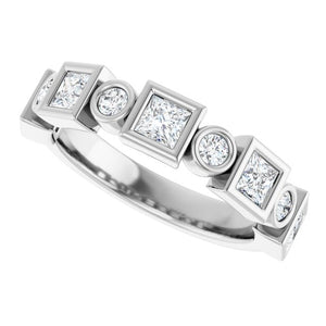 14K Rose Gold 1/2 CTW Diamond Anniversary Ring with Asscher Cut Stones