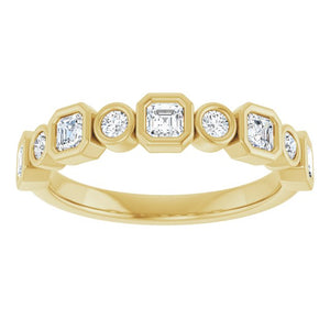14K Rose Gold 1/2 CTW Diamond Anniversary Ring with Asscher Cut Stones