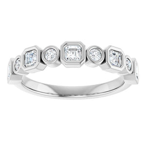 14K Rose Gold 1/2 CTW Diamond Anniversary Ring with Asscher Cut Stones
