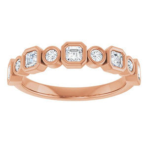 14K Rose Gold 1/2 CTW Diamond Anniversary Ring with Asscher Cut Stones