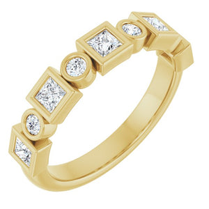 14K Rose Gold 1/2 CTW Diamond Anniversary Ring with Asscher Cut Stones