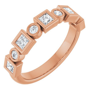 14K Rose Gold 1/2 CTW Diamond Anniversary Ring with Asscher Cut Stones