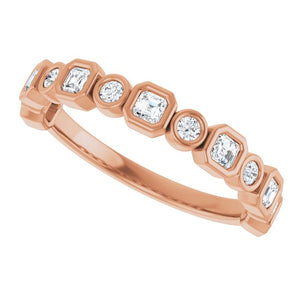 14K Rose Gold 1/2 CTW Diamond Anniversary Ring with Asscher Cut Stones