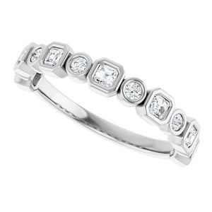 14K Rose Gold 1/2 CTW Diamond Anniversary Ring with Asscher Cut Stones