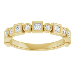 14K Rose Gold 1/2 CTW Diamond Anniversary Ring with Asscher Cut Stones