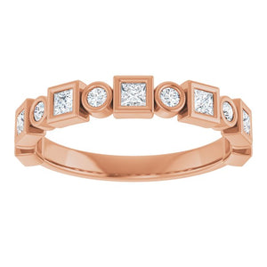 14K Rose Gold 1/2 CTW Diamond Anniversary Ring with Asscher Cut Stones
