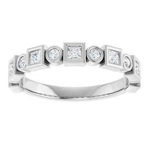 14K Rose Gold 1/2 CTW Diamond Anniversary Ring with Asscher Cut Stones