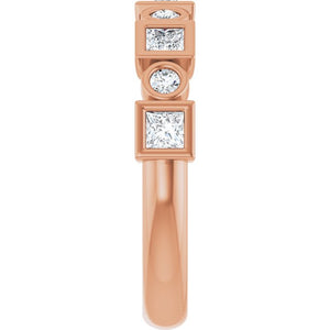 14K Rose Gold 1/2 CTW Diamond Anniversary Ring with Asscher Cut Stones