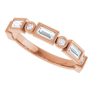 14K Rose Gold 1/2 CTW Diamond Anniversary Ring with Asscher Cut Stones