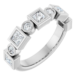 14K Rose Gold 1/2 CTW Diamond Anniversary Ring with Asscher Cut Stones