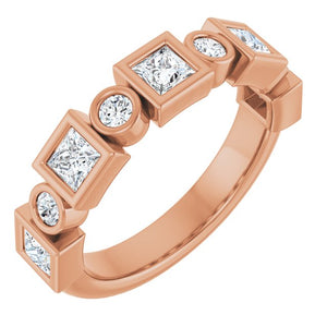 14K Rose Gold 1/2 CTW Diamond Anniversary Ring with Asscher Cut Stones