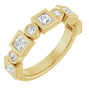 14K Rose Gold 1/2 CTW Diamond Anniversary Ring with Asscher Cut Stones