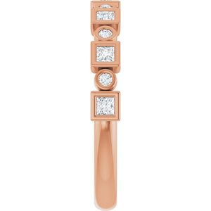 14K Rose Gold 1/2 CTW Diamond Anniversary Ring with Asscher Cut Stones