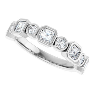 14K Rose Gold 1/2 CTW Diamond Anniversary Ring with Asscher Cut Stones