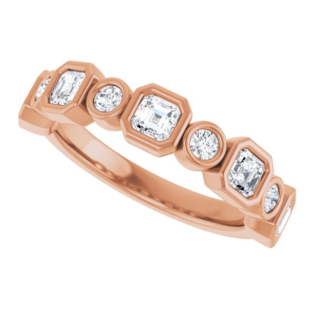 14K Rose Gold 1/2 CTW Asscher-Cut Natural Diamond Anniversary Ring