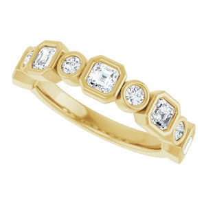 14K Rose Gold 1/2 CTW Diamond Anniversary Ring with Asscher Cut Stones