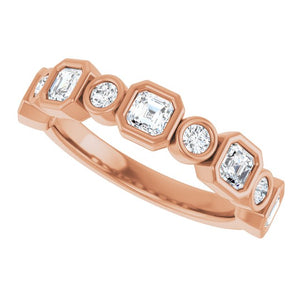 14K Rose Gold 1/2 CTW Diamond Anniversary Ring with Asscher Cut Stones