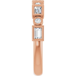 14K Rose Gold 1/2 CTW Diamond Anniversary Ring with Asscher Cut Stones