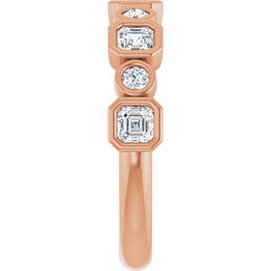 14K Rose Gold 1/2 CTW Diamond Anniversary Ring with Asscher Cut Stones
