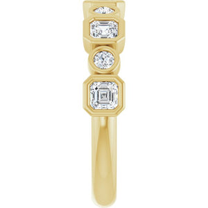 14K Rose Gold 1/2 CTW Diamond Anniversary Ring with Asscher Cut Stones