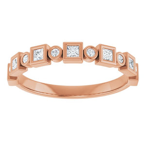 14K Rose Gold 1/2 CTW Diamond Anniversary Ring with Asscher Cut Stones