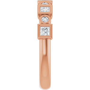 14K Rose Gold 1/2 CTW Diamond Anniversary Ring with Asscher Cut Stones