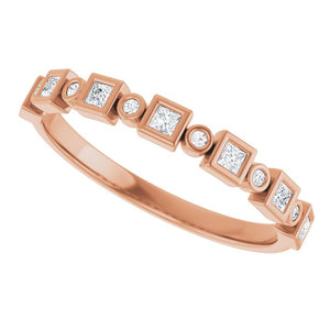 14K Rose Gold 1/2 CTW Diamond Anniversary Ring with Asscher Cut Stones