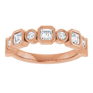 14K Rose Gold 1/2 CTW Diamond Anniversary Ring with Asscher Cut Stones