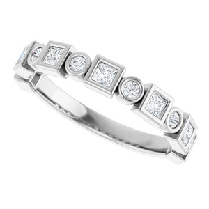 14K Rose Gold 1/2 CTW Diamond Anniversary Ring with Asscher Cut Stones