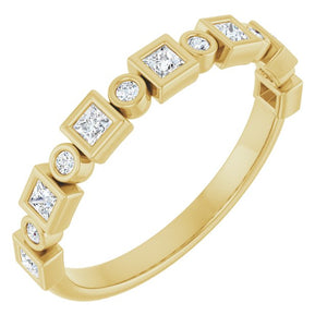 14K Rose Gold 1/2 CTW Diamond Anniversary Ring with Asscher Cut Stones