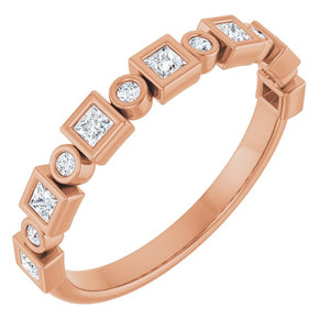 14K Rose Gold 1/2 CTW Diamond Anniversary Ring with Asscher Cut Stones