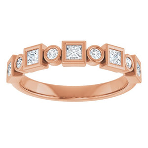 14K Rose Gold 1/2 CTW Diamond Anniversary Ring with Asscher Cut Stones