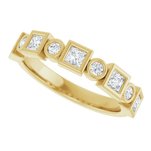 14K Rose Gold 1/2 CTW Diamond Anniversary Ring with Asscher Cut Stones
