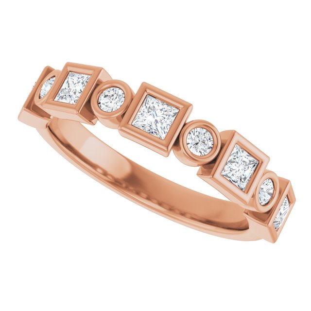 14K Rose Gold 1/2 CTW Asscher-Cut Natural Diamond Anniversary Ring