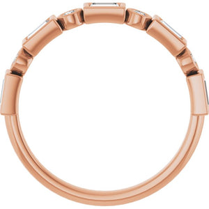 14K Rose Gold 1/2 CTW Diamond Anniversary Ring with Asscher Cut Stones