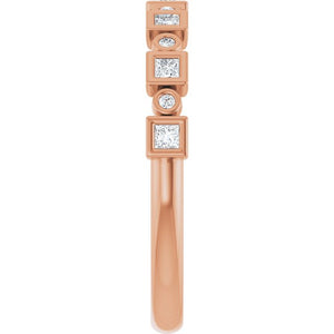 14K Rose Gold 1/2 CTW Diamond Anniversary Ring with Asscher Cut Stones