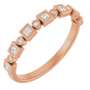 14K Rose Gold 1/2 CTW Diamond Anniversary Ring with Asscher Cut Stones