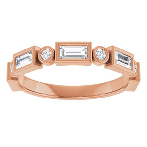 14K Rose Gold 1/2 CTW Diamond Anniversary Ring with Asscher Cut Stones