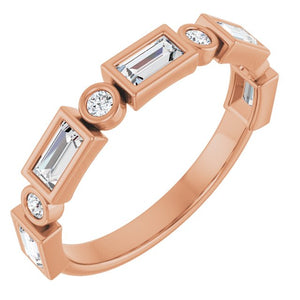 14K Rose Gold 1/2 CTW Diamond Anniversary Ring with Asscher Cut Stones