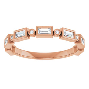 14K Rose Gold 1/2 CTW Diamond Anniversary Ring with Asscher Cut Stones