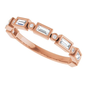 14K Rose Gold 1/2 CTW Diamond Anniversary Ring with Asscher Cut Stones