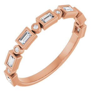 14K Rose Gold 1/2 CTW Diamond Anniversary Ring with Asscher Cut Stones